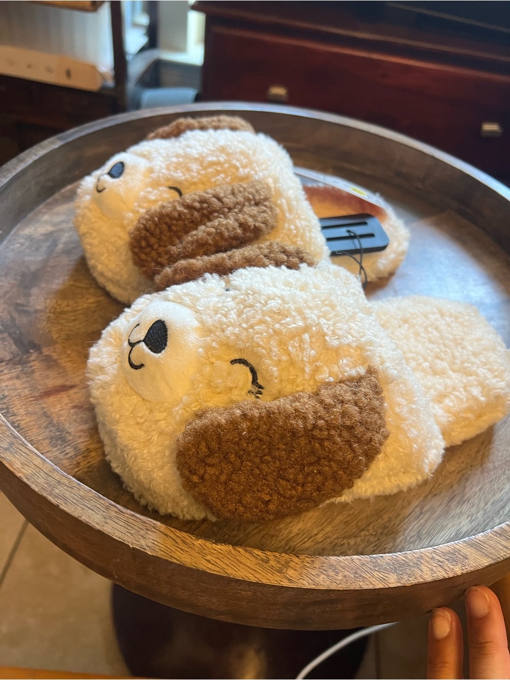 wonder nation Cream and Brown Plush Puppy Slippers